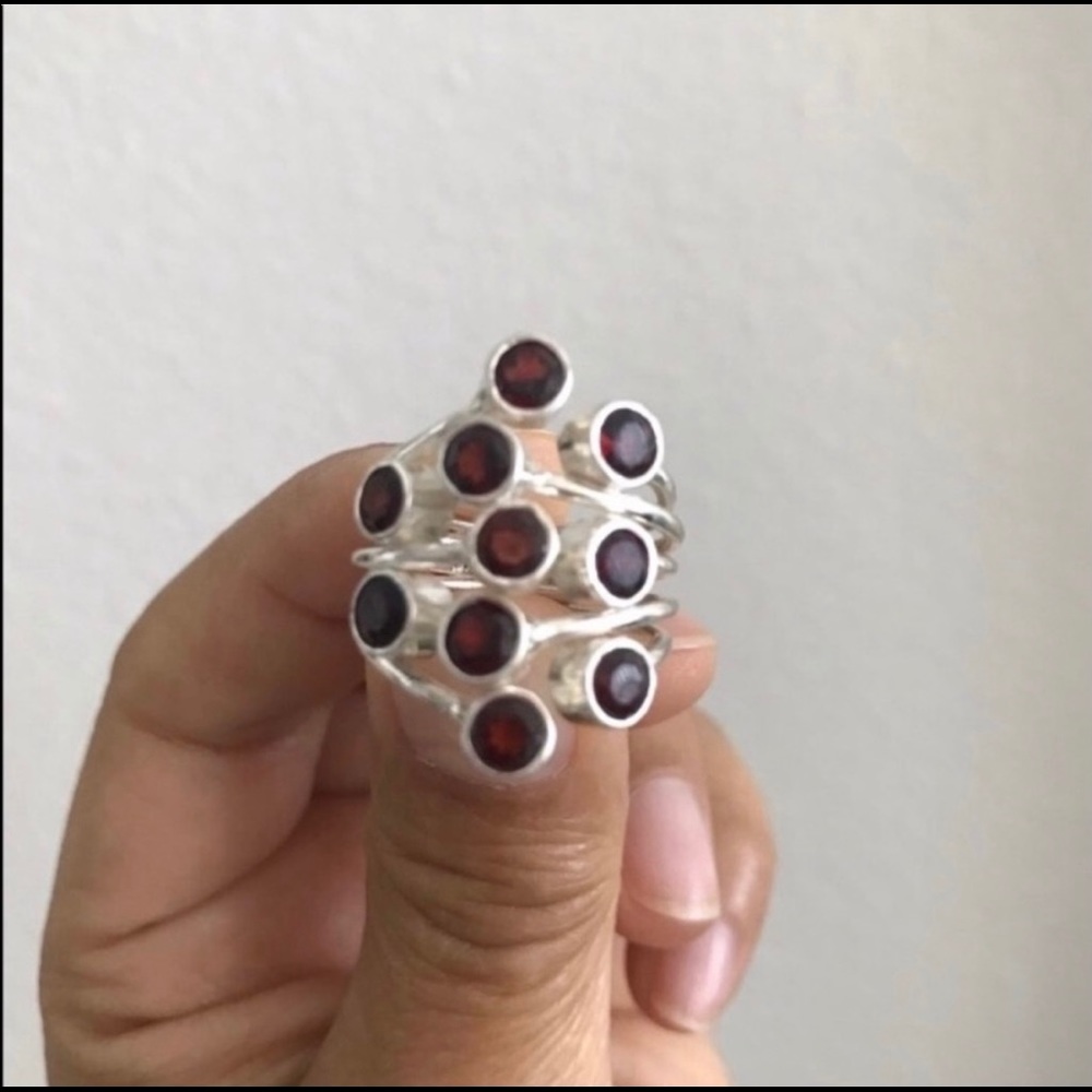 Garnet Gemstone Sterling Silver Ring Various Size - image 2